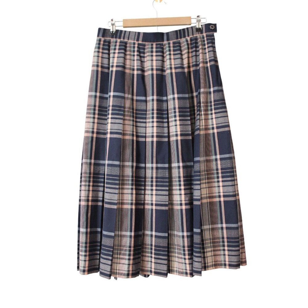 Vintage Pendleton Pleated Midi Skirt Size 16 Plaid 100% Pure Virgin Wool USA